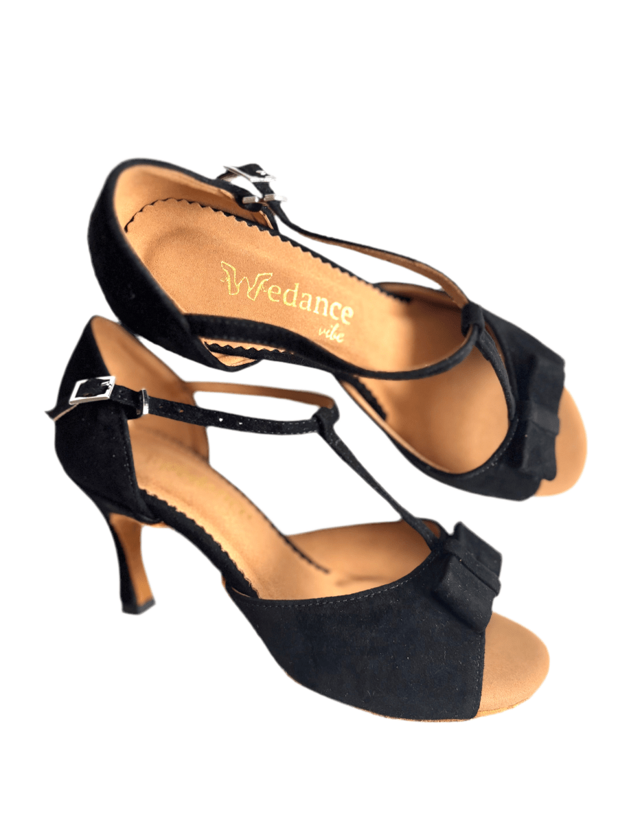 WV 1405 Women’s Black Suede Latin Dance Shoes – T - Strap, 7.5cm Heel - Wedance Vibe - Wedance