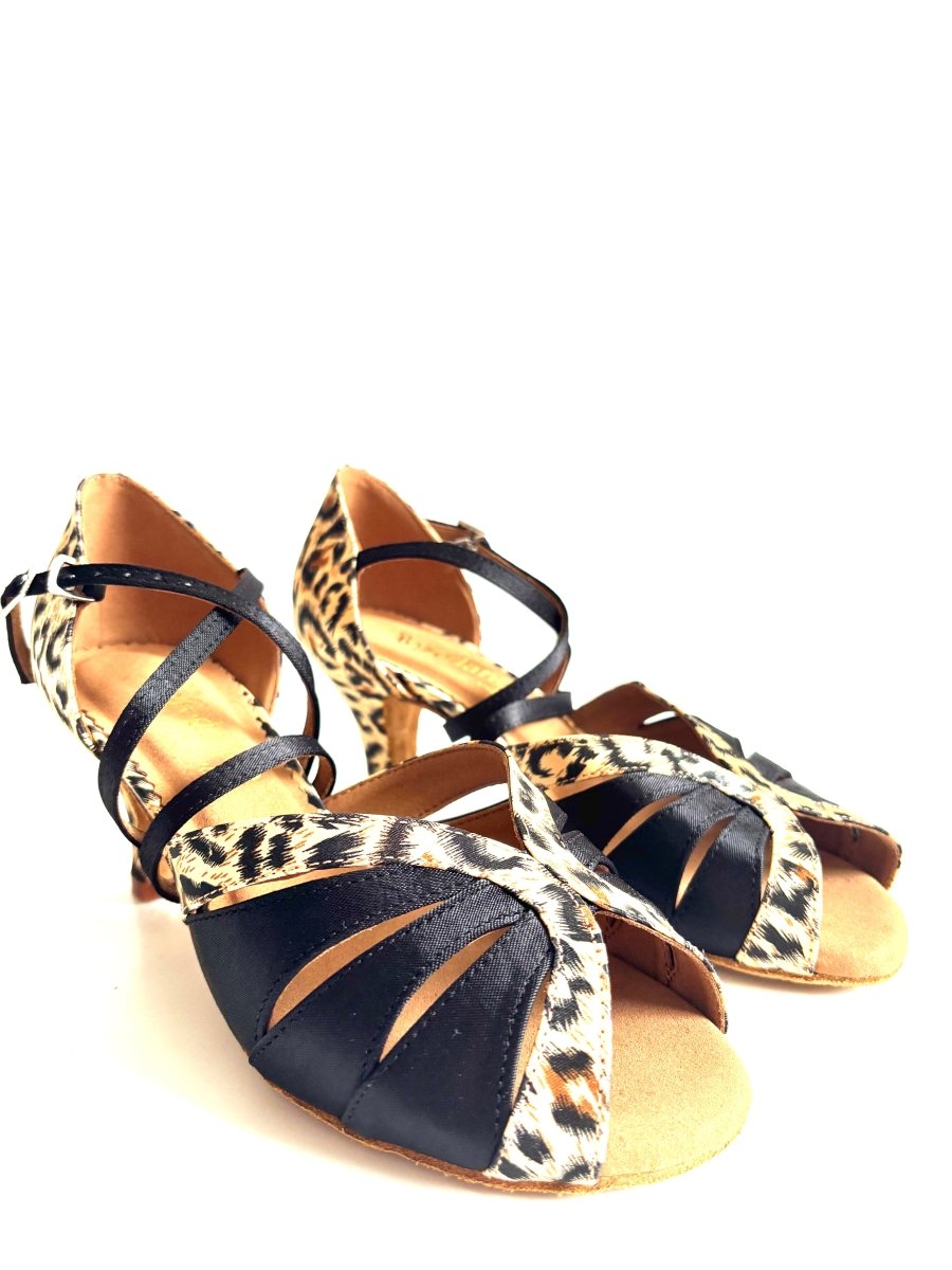WV1423 Leopard & Black Dance Shoes - 6.5cm Heel, Wide - Wedance Vibe - Wedance