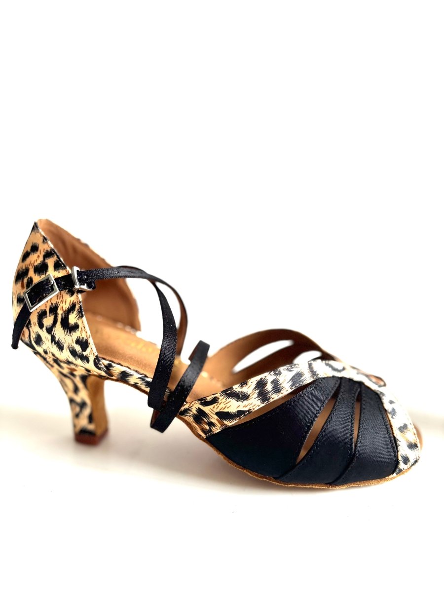 WV1423 Leopard & Black Dance Shoes - 6.5cm Heel, Wide - Wedance Vibe - Wedance
