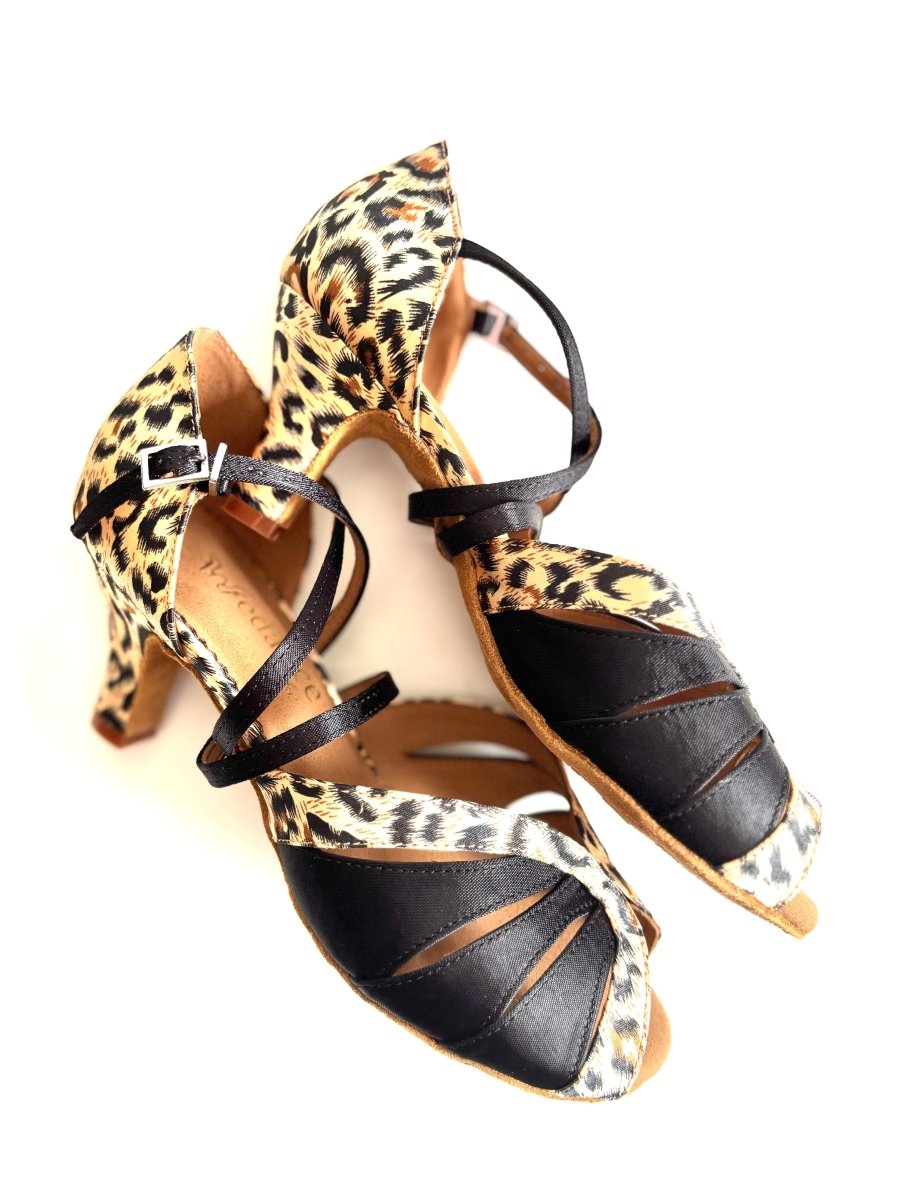 WV1423 Leopard & Black Dance Shoes - 6.5cm Heel, Wide - Wedance Vibe - Wedance