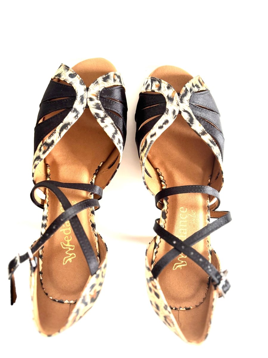 WV1423 Leopard & Black Dance Shoes - 6.5cm Heel, Wide - Wedance Vibe - Wedance